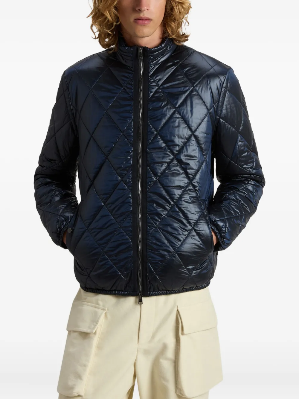 Woolrich Diamond-quilted Zip-front Jacket In Blue