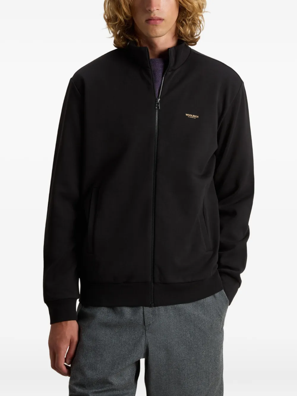 Woolrich Trainingstop met logodetail en rits Zwart