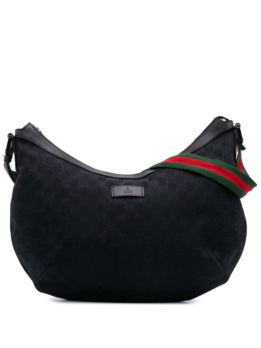 Gucci Pre-Owned 2016-2025 ミディアム GGキャンバス ウェブ ハーフムーン ショルダーバッグ - ブラック Gucci Pre-Owned 2016-2025 ミディアム GGキャンバス ウェブ ハーフムーン ショルダーバッグ - ブラック