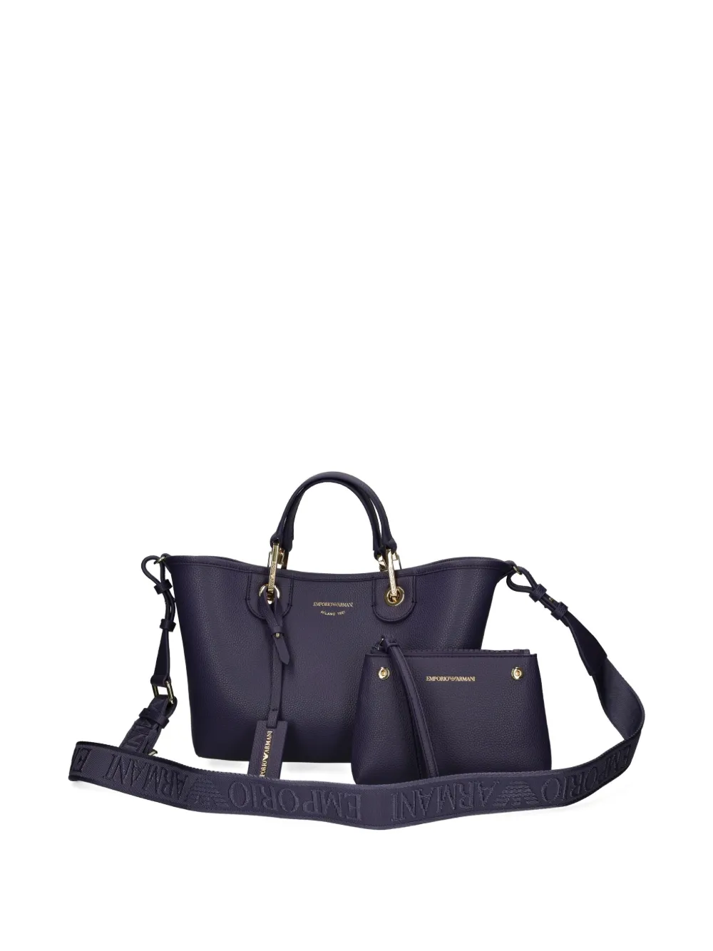 Emporio Armani double-handle gold-tone tote bag - Blauw