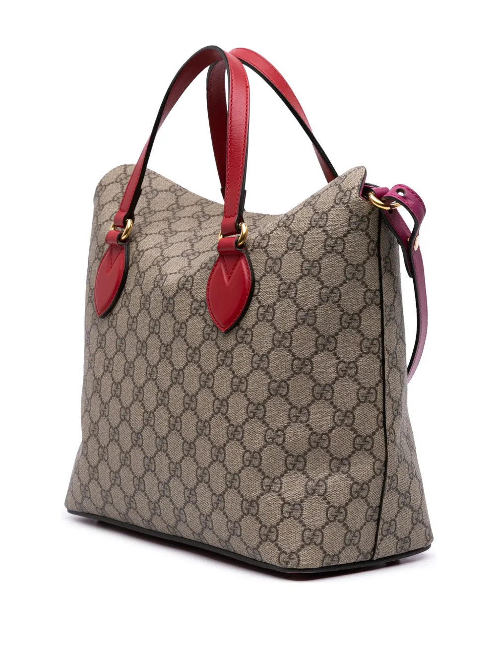 Pre-owned Gucci 2016-2025 Gg Supreme Linea A Foldover Tote Satchel In Brown