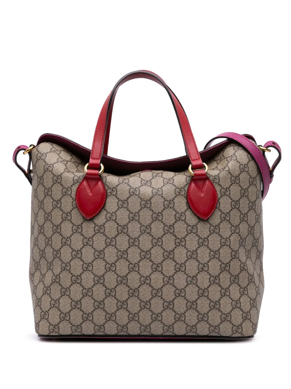 Pre-owned Gucci 2016-2025 Gg Supreme Linea A Foldover Tote Satchel In Brown