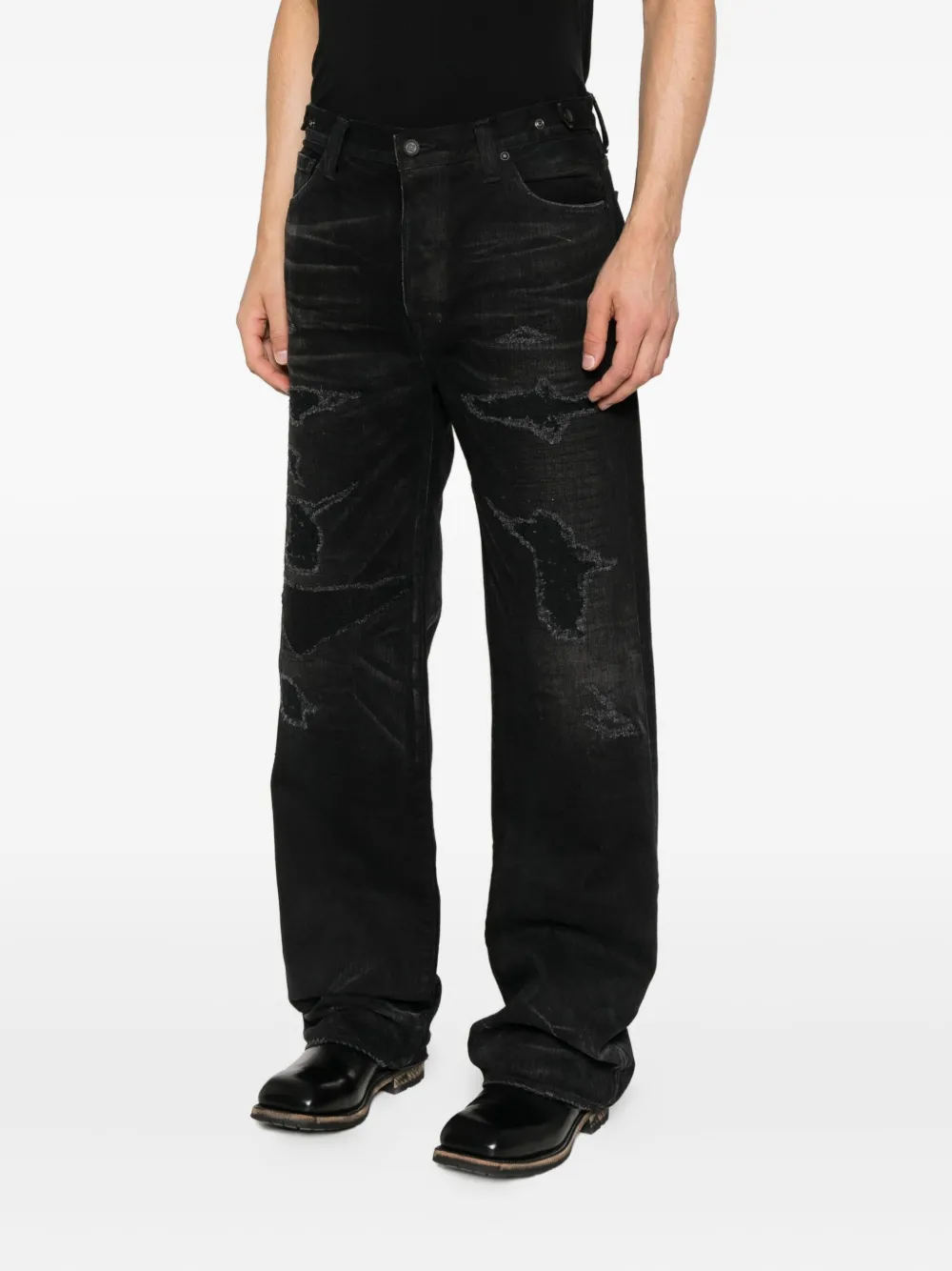 Mastercraft Union Distressed Faded-wash Jeans In Black