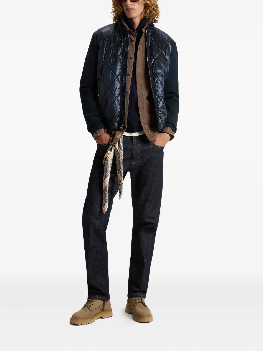Woolrich quilted knit-panel jacket Blauw