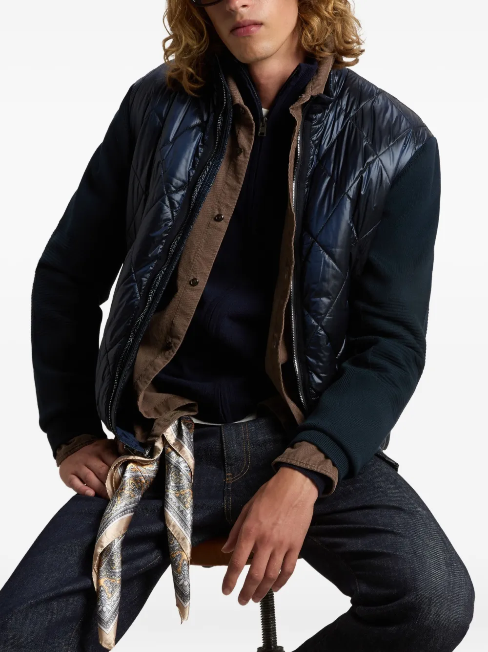 Woolrich quilted knit-panel jacket Blauw