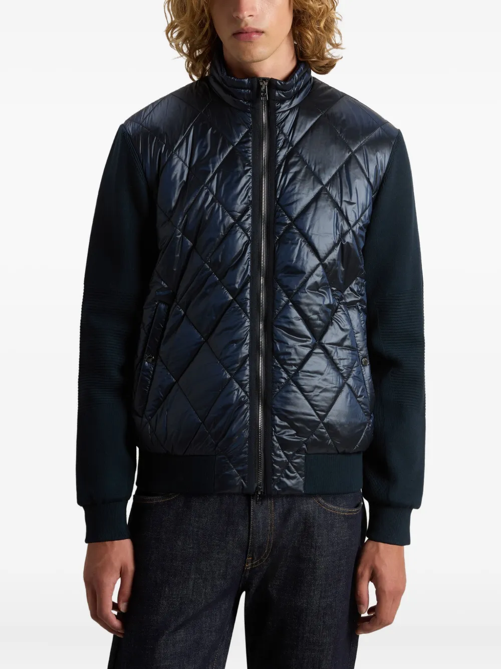 Woolrich quilted knit-panel jacket Blauw