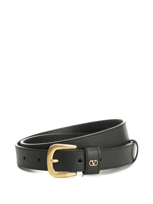 Valentino Garavani Black and Gold Belt Valentino Garavani - Black & Gold Leather VLogo Signature Belt main image 3