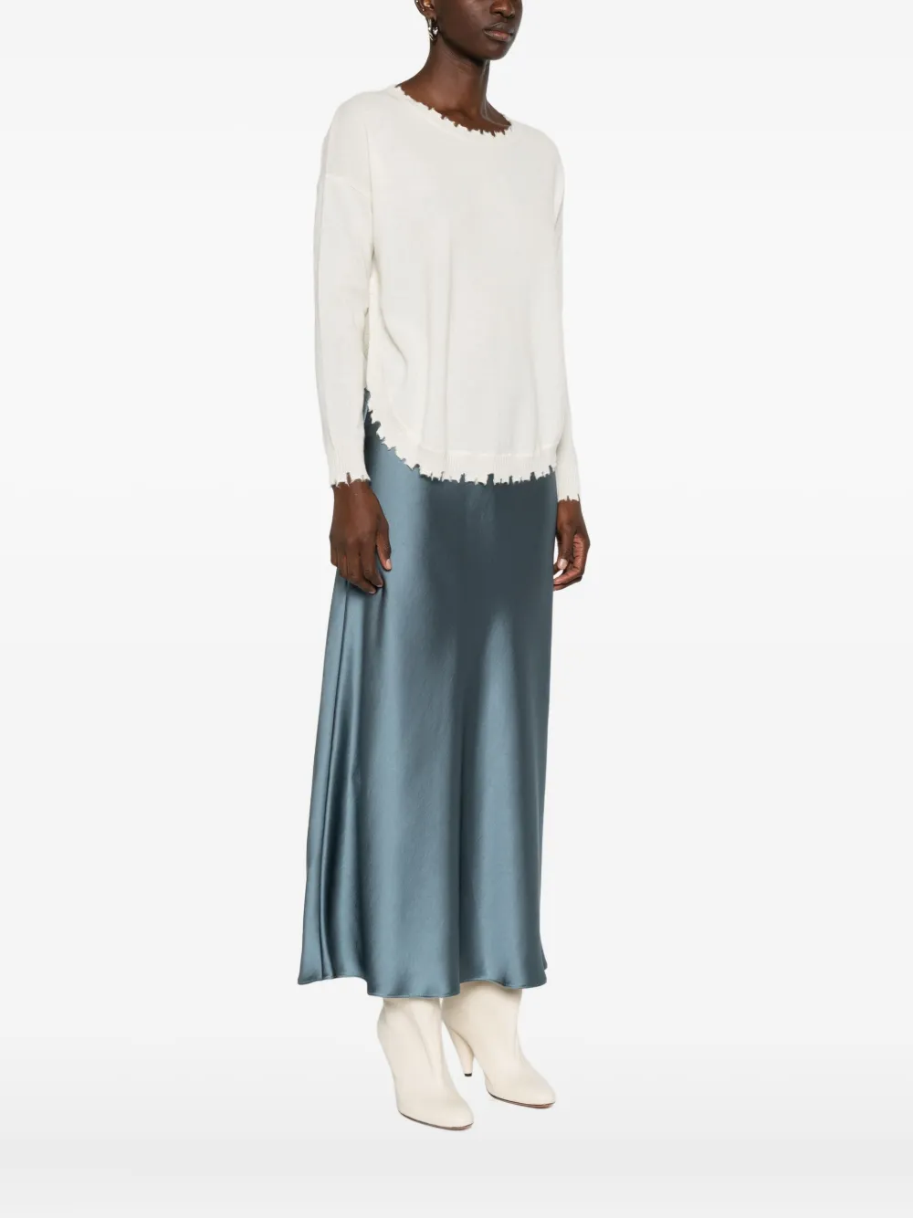Kujten Ruffled Cashmere Top In White