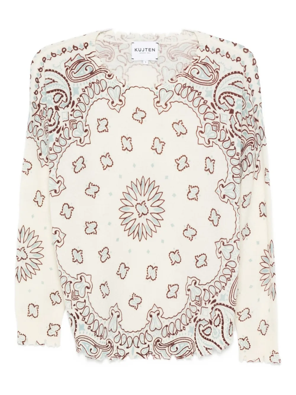 Kujten Paisley-print Ribbed-knit Top In White