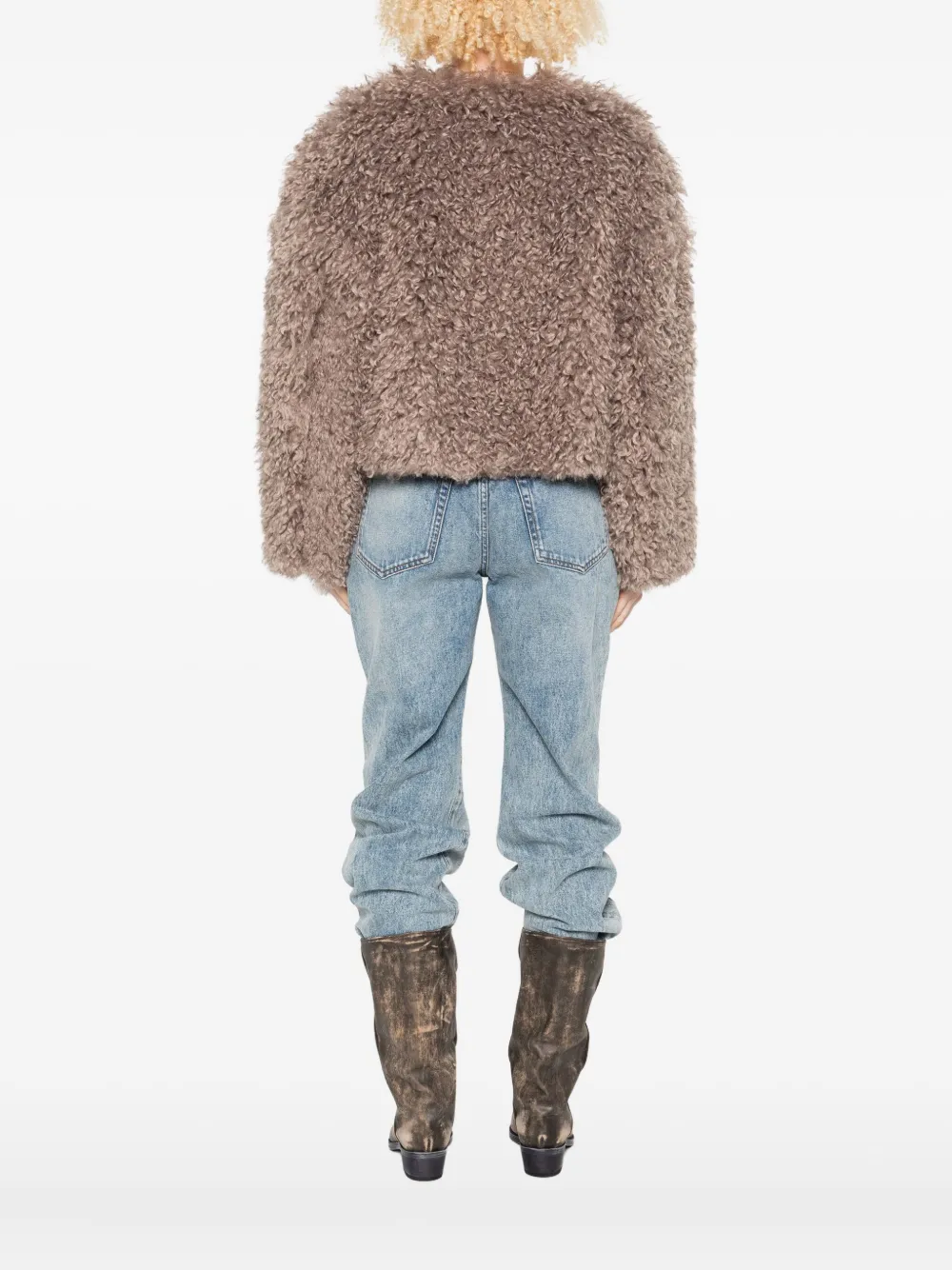 Tagliatore Teddy-textured Cropped Jacket In Brown
