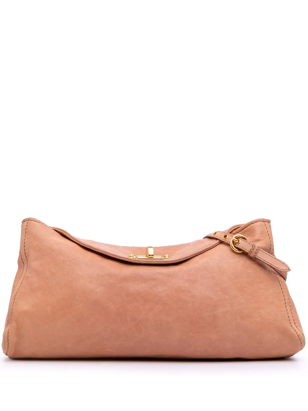 Pre-owned Miu Miu 2010-2020 Leather Clutch On Strap Crossbody Bag In Brown