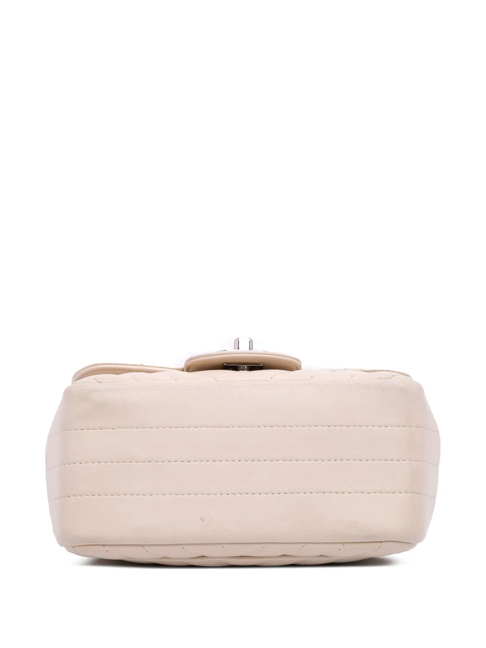 Pre-owned Chanel 2020 Mini Square Classic Chevron Lambskin Single Flap Crossbody Bag In White