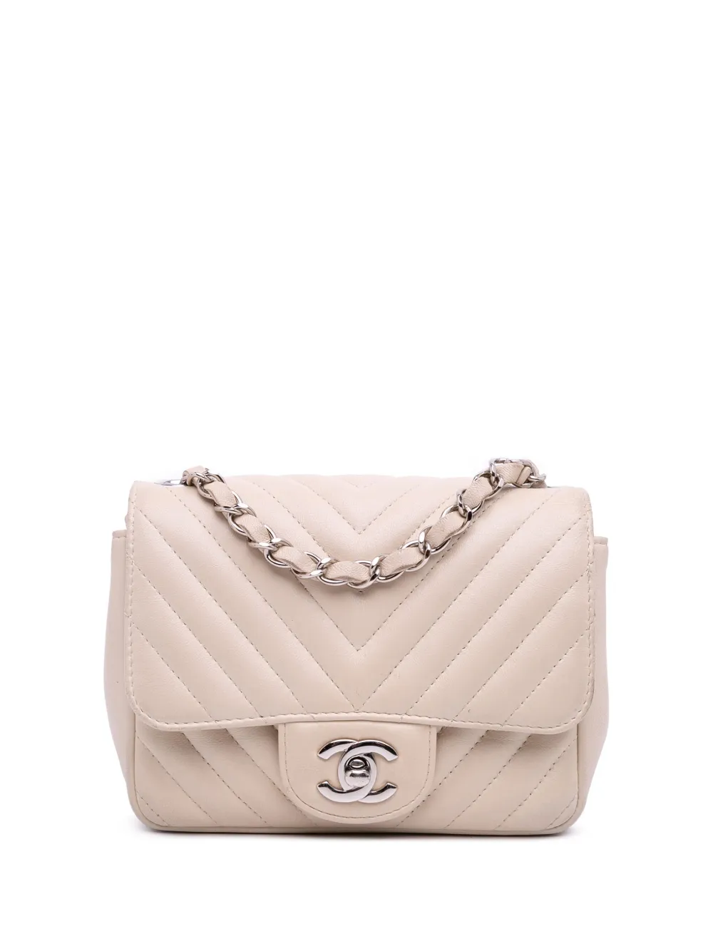 CHANEL Pre-Owned 2020 Mini Square Classic Chevron Lambskin Single Flap crossbody bag | White | Image 1