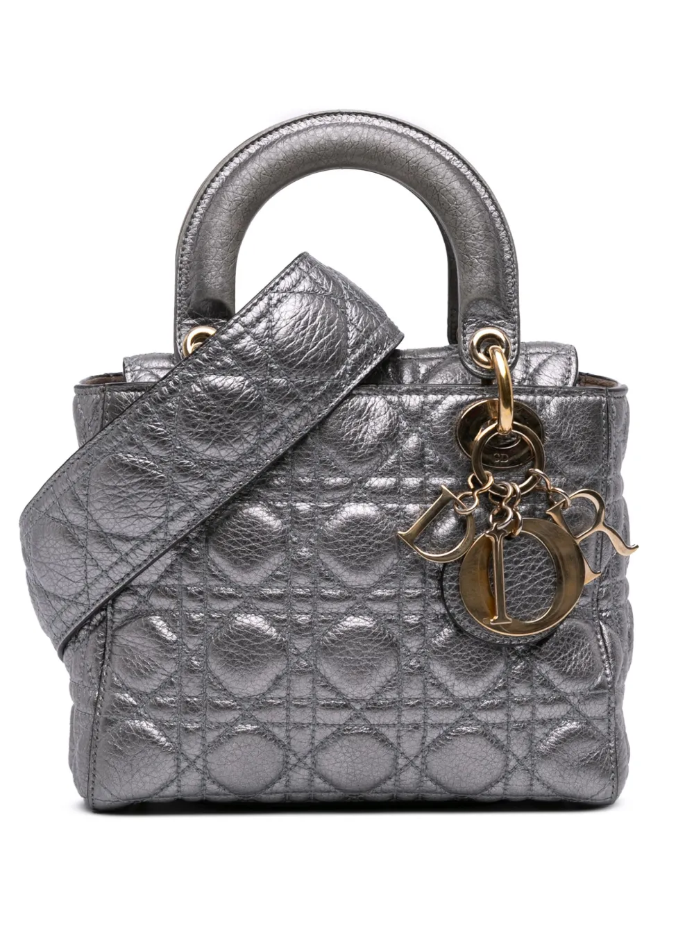 Christian Dior Pre-Owned 2017 Small Metallic Grained Calfskin Cannage Supple Lady Dior satchel | Silver | Image 1