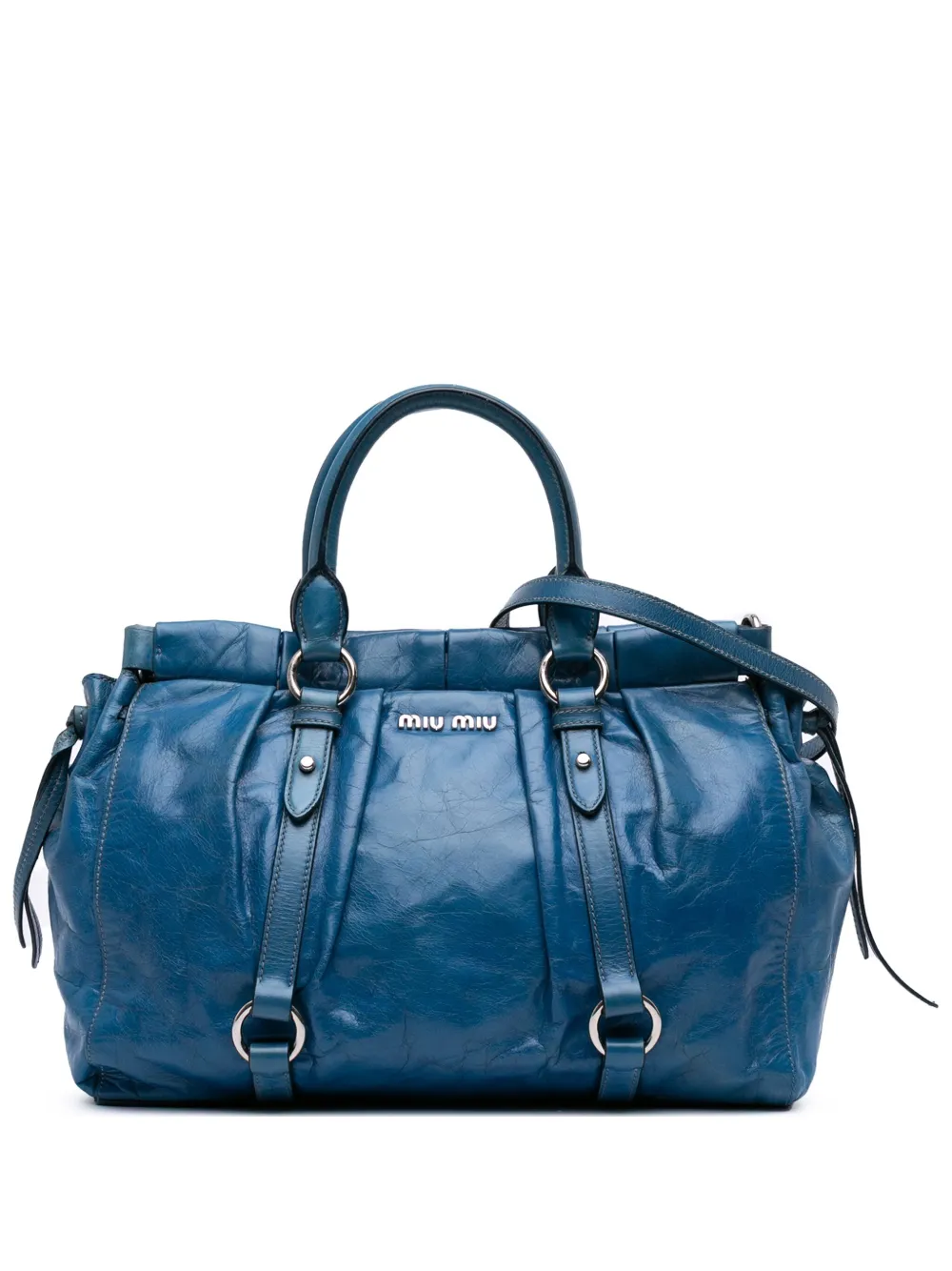 Pre-owned Miu Miu 2010-2025 Large Vitello Shine Satchel In Blue
