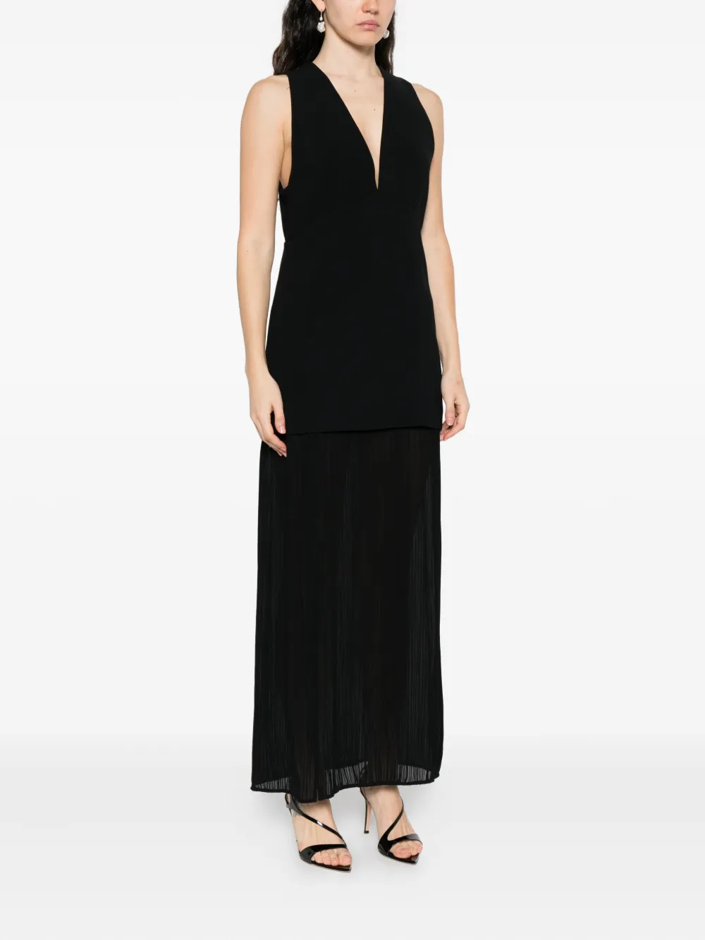 IRO V-neck pleated maxi dress Zwart