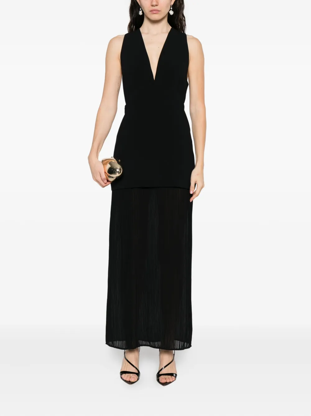 IRO V-neck pleated maxi dress Zwart