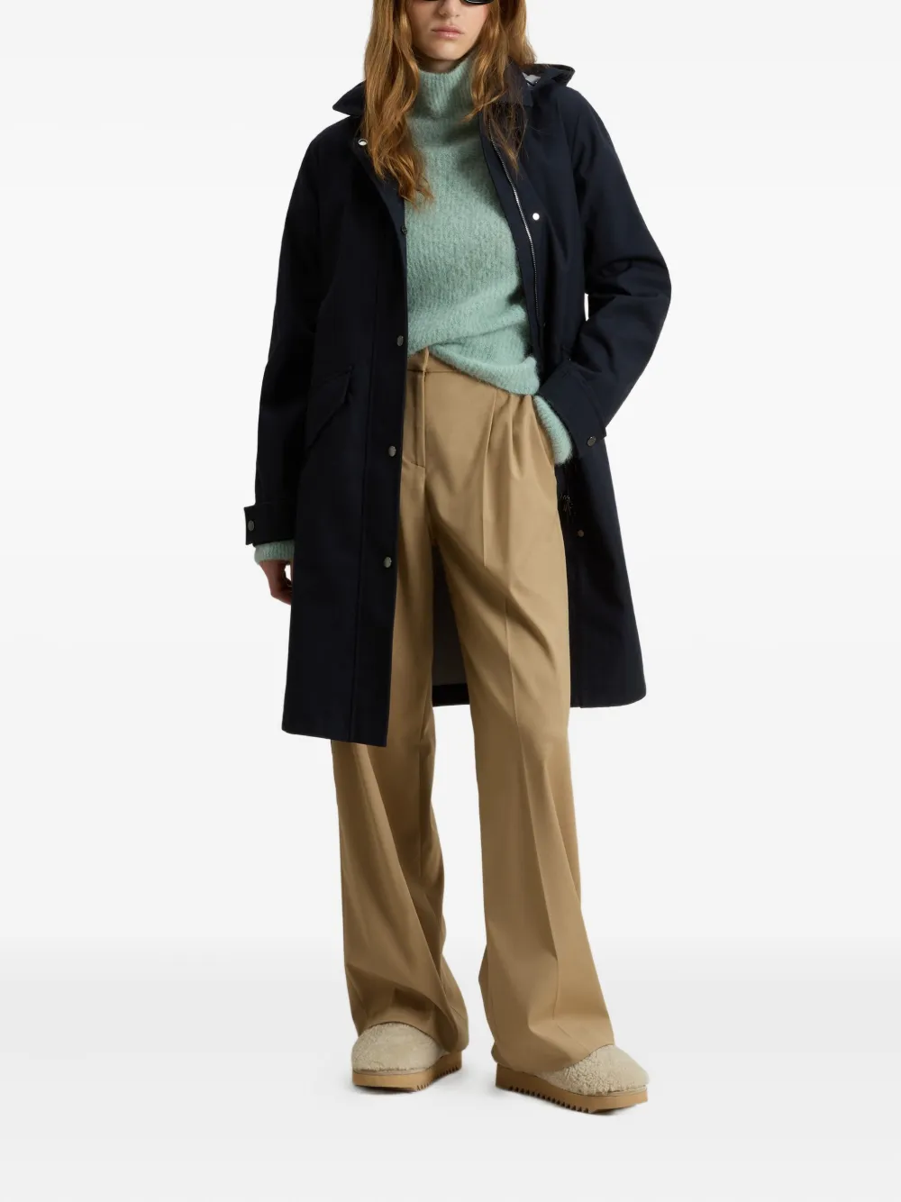 Woolrich Waterdichte trenchcoat met capuchon en ceintuur Blauw