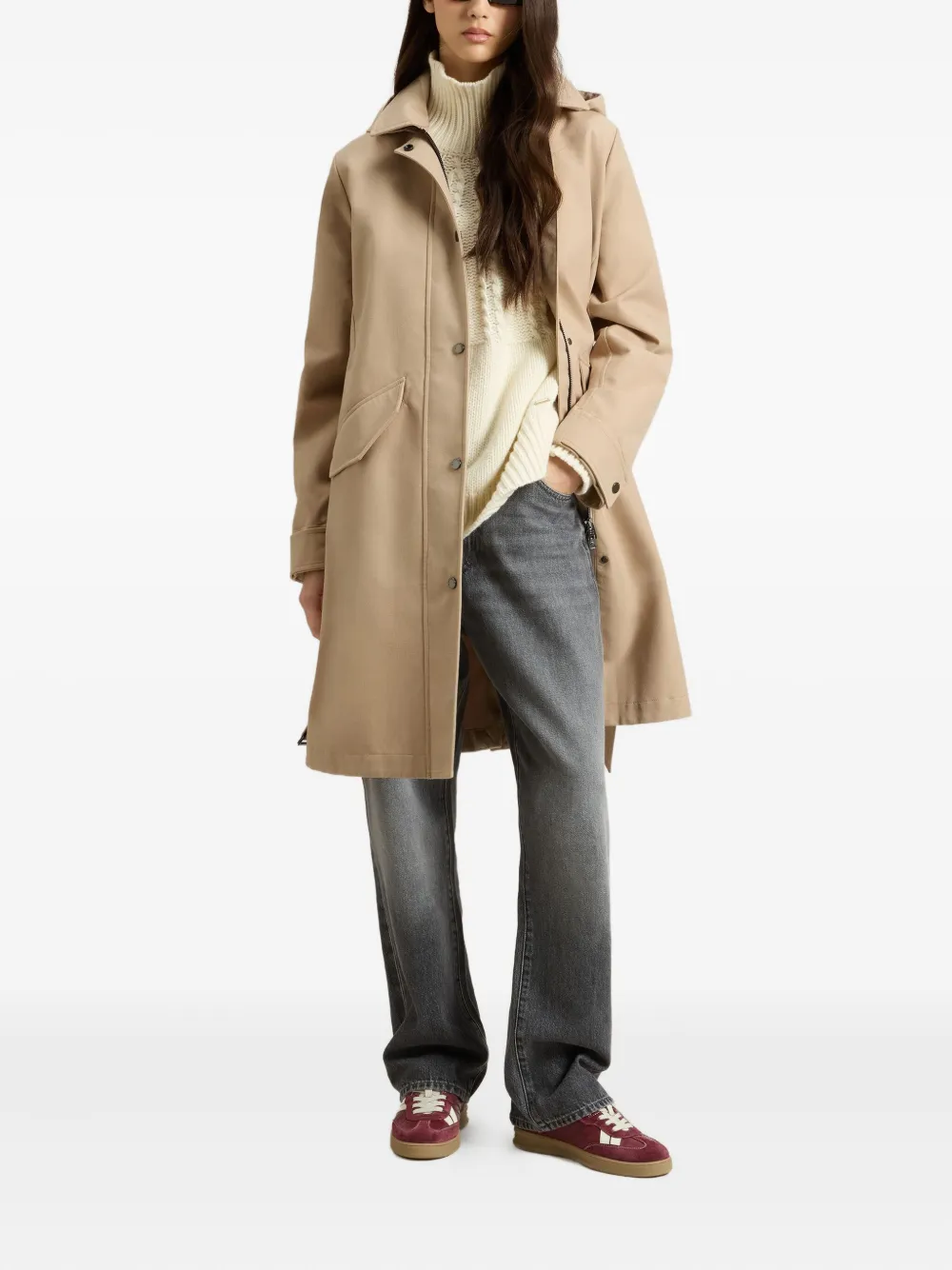 Woolrich Waterdichte trenchcoat met capuchon en ceintuur Beige