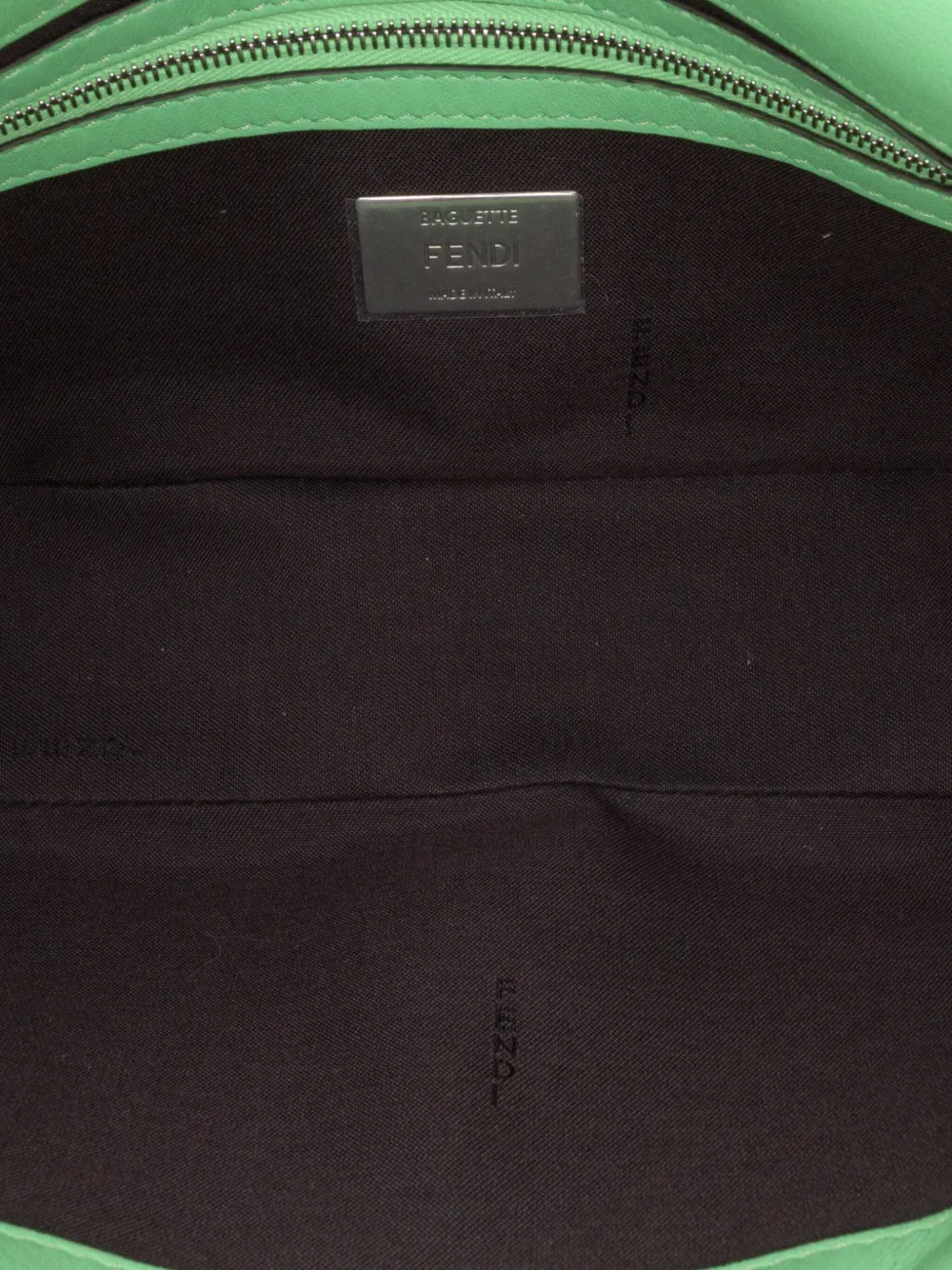 Pre-owned Fendi 2010-2025 Medium Leather Embossed Ff Baguette Satchel In Green