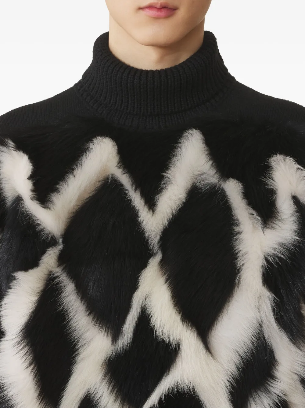 Lanvin Wool And Leather Intarsia Turtleneck Sweater In Black