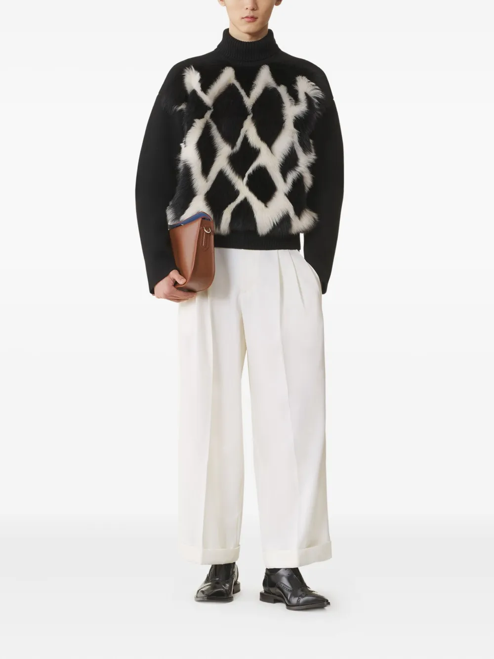 Lanvin Trui met hoge hals en vlak van bont - Zwart
