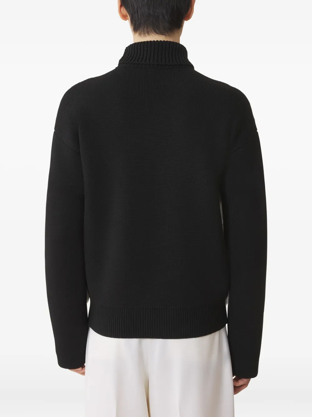 Lanvin Wool And Leather Intarsia Turtleneck Sweater In Black