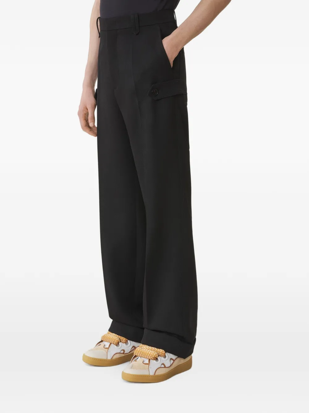 Lanvin Light Wool Chino Trousers in Black, view 3
