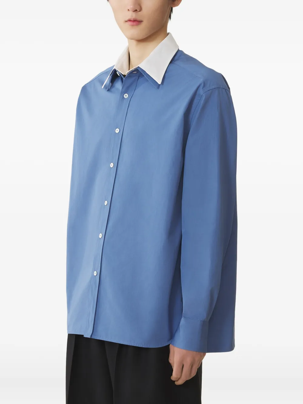 Lanvin Contrast-collar Cotton Shirt In Blue