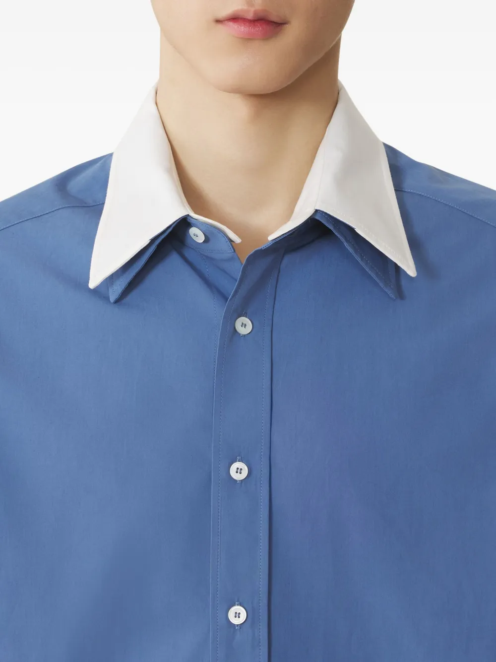 Lanvin Contrast-collar Cotton Shirt In Blue