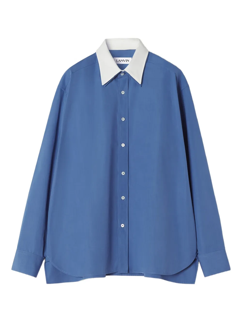 Lanvin Contrast-collar Cotton Shirt In Blue