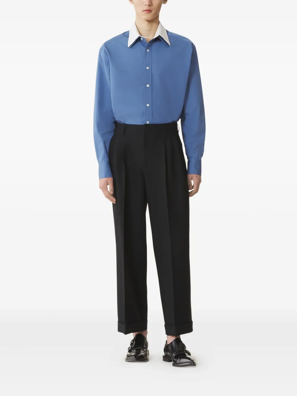 Lanvin Contrast-collar Cotton Shirt In Blue