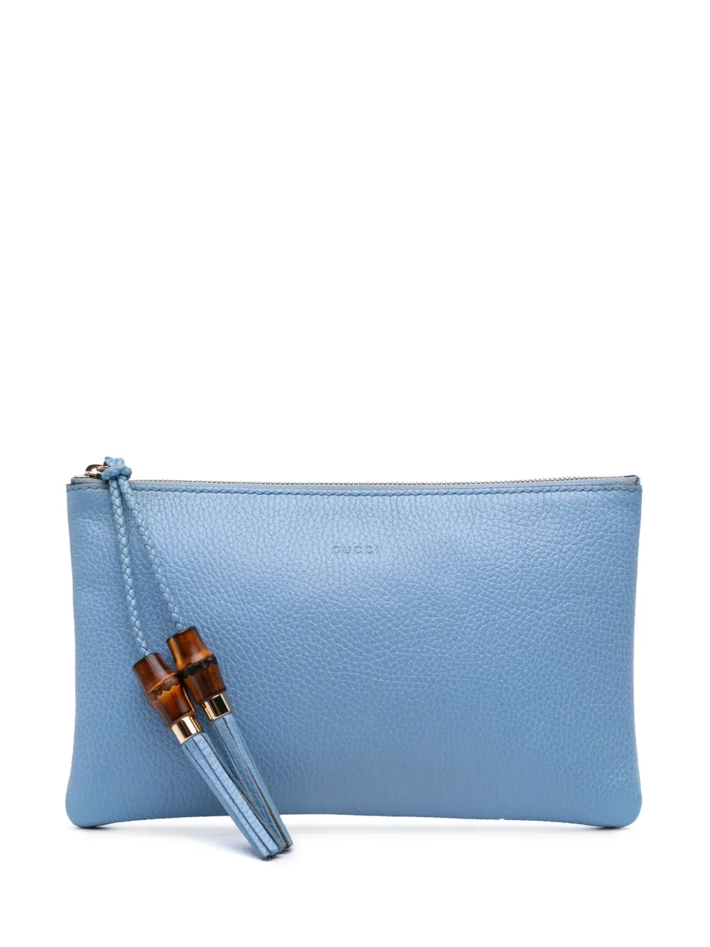 Pre-owned Gucci 2016-2025 Calfskin Bamboo Clutch Bag In Blue