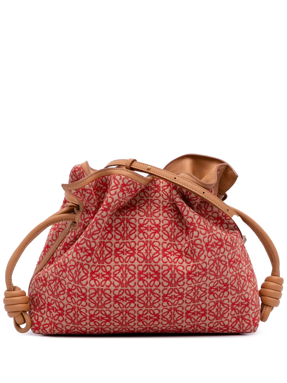 Pre-owned Loewe 2021 Anagram Canvas Flamenco Knot Clutch Crossbody Bag In Brown