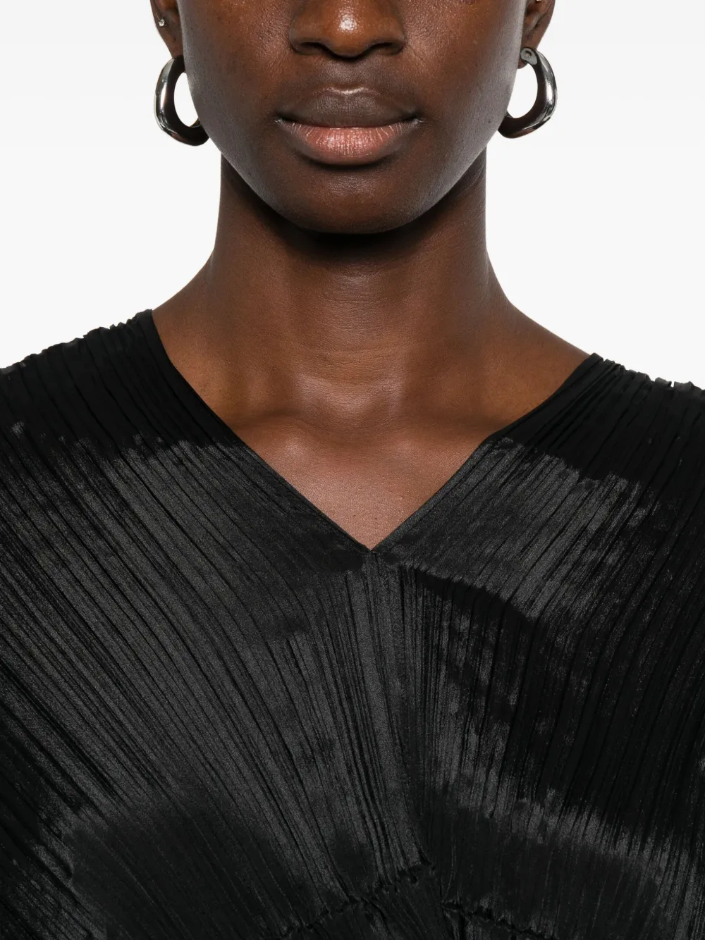 Issey Miyake Asymmetric Pleated Blouse In Black