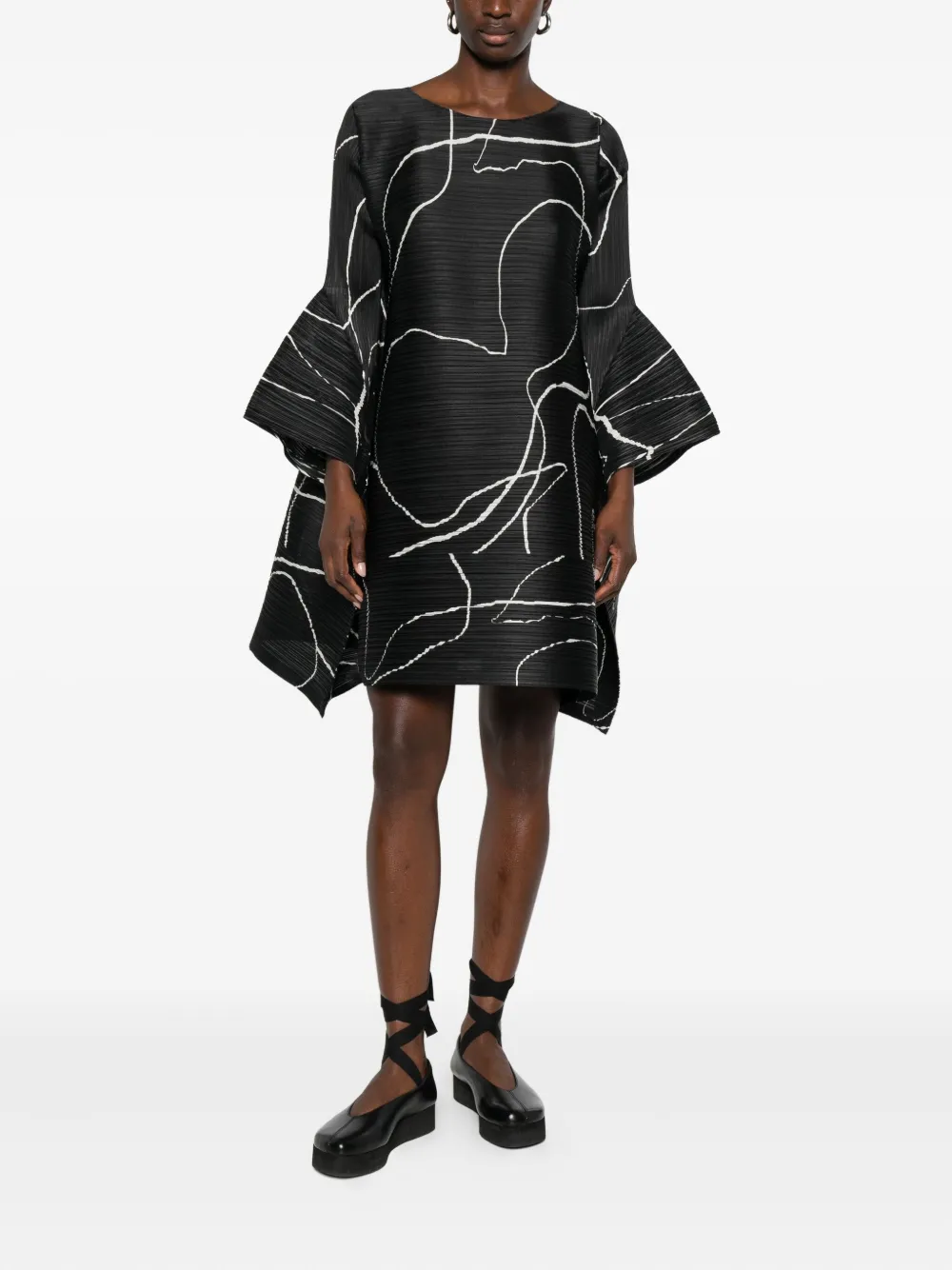 Pleats Please Issey Miyake Pause short dress / tunique, black - Zwart