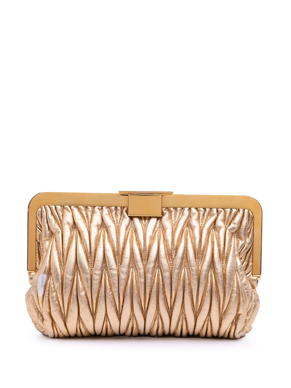 Pre-owned Miu Miu 2010-2025 Metallic Matelasse Nappa Frame Clutch Bag In Gold