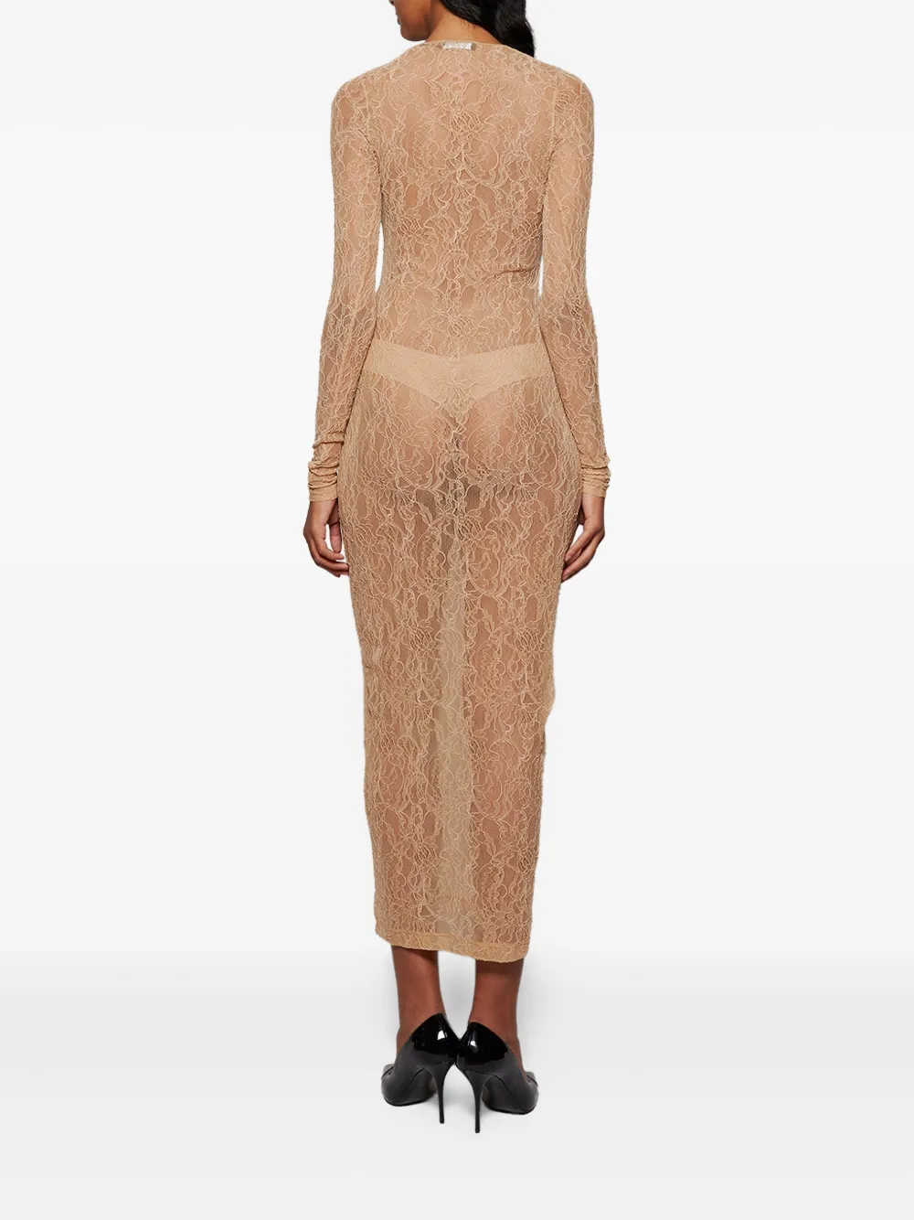 WARDROBE.NYC Midi-jurk met lange mouwen Beige