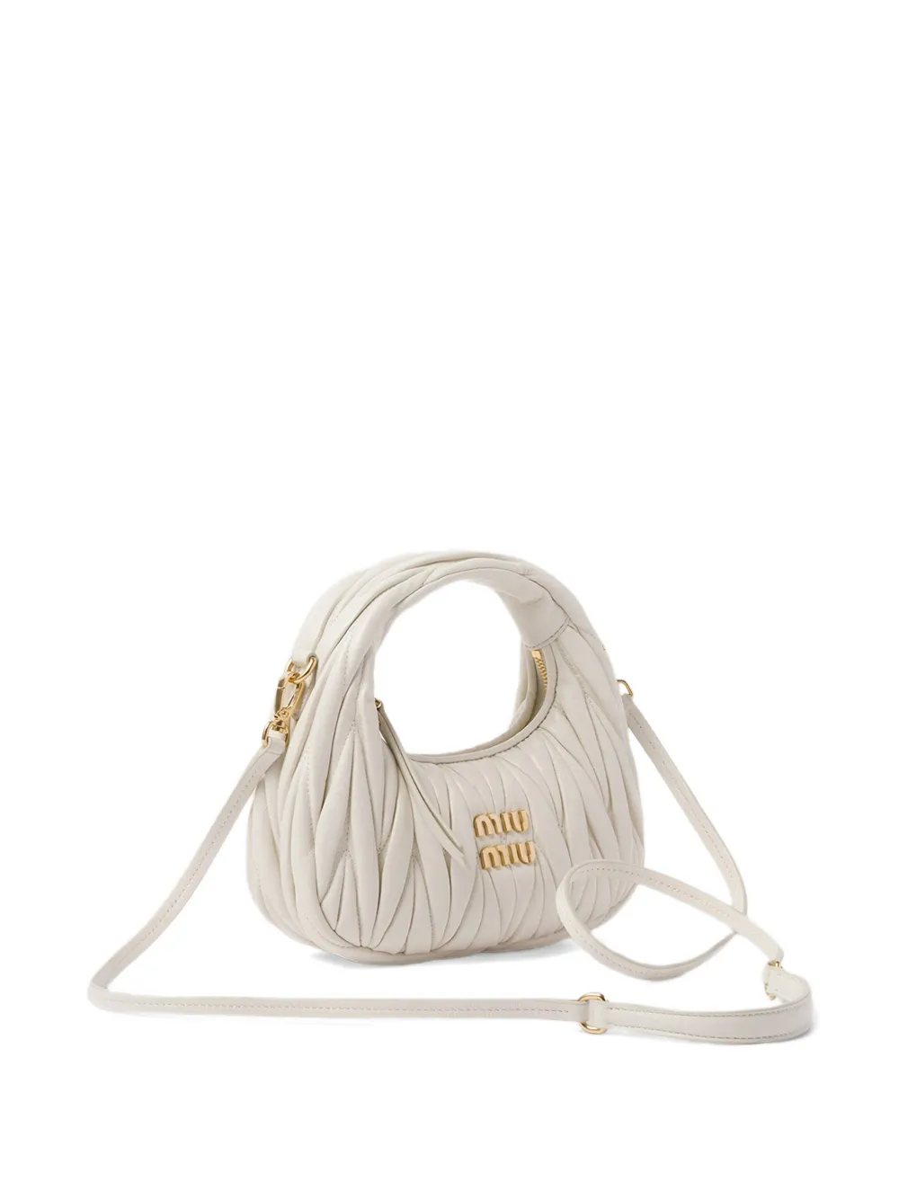 Miu Miu Mini Matelassé Logo-plaque Shoulder Bag In White