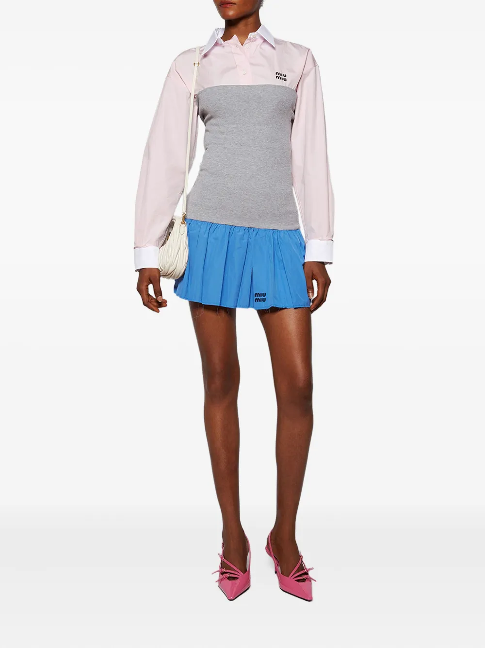 Miu Miu Mini Matelassé Logo-plaque Shoulder Bag In White