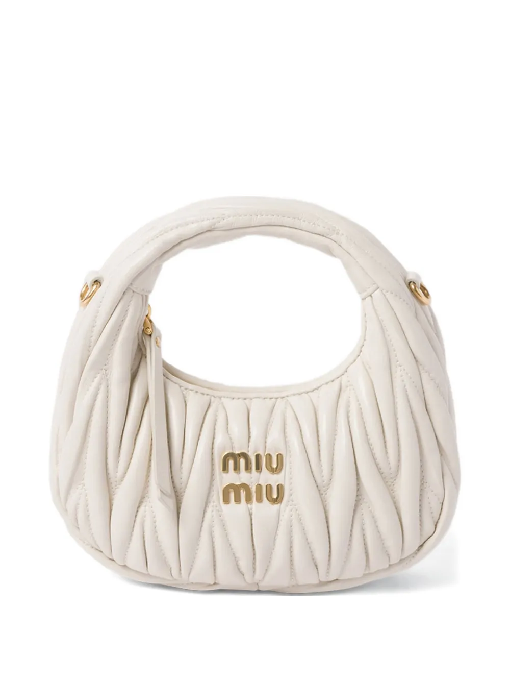 Miu Miu Mini Matelassé Logo-plaque Shoulder Bag In White