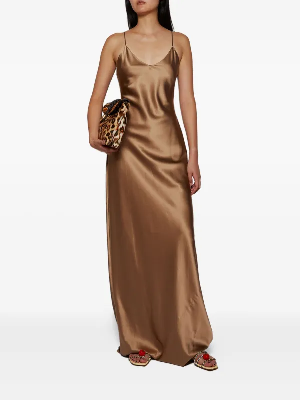 slim fit dress slacks Gold maxi satin slip dress 'Serene'