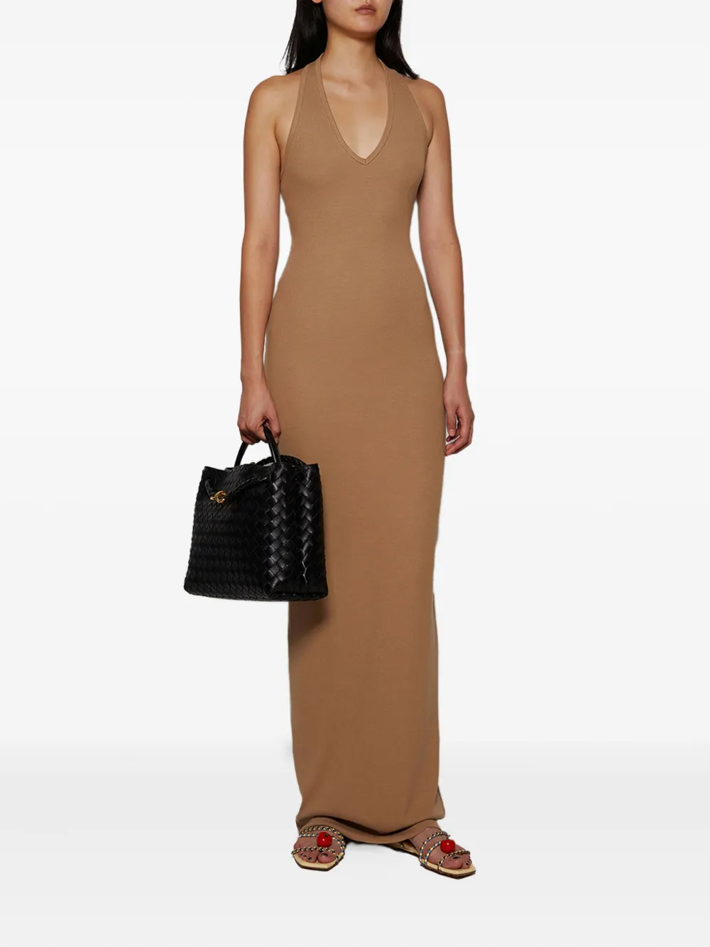 Éterne Stretch Cotton-modal Maxi Halter Dress In Neutral