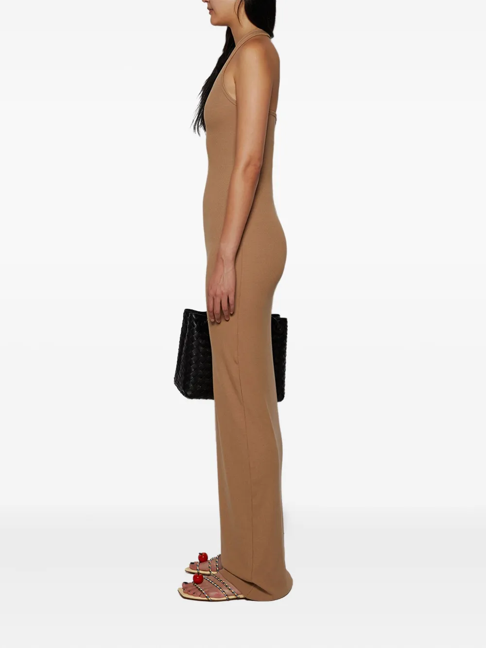 Éterne Stretch Cotton-modal Maxi Halter Dress In Neutral