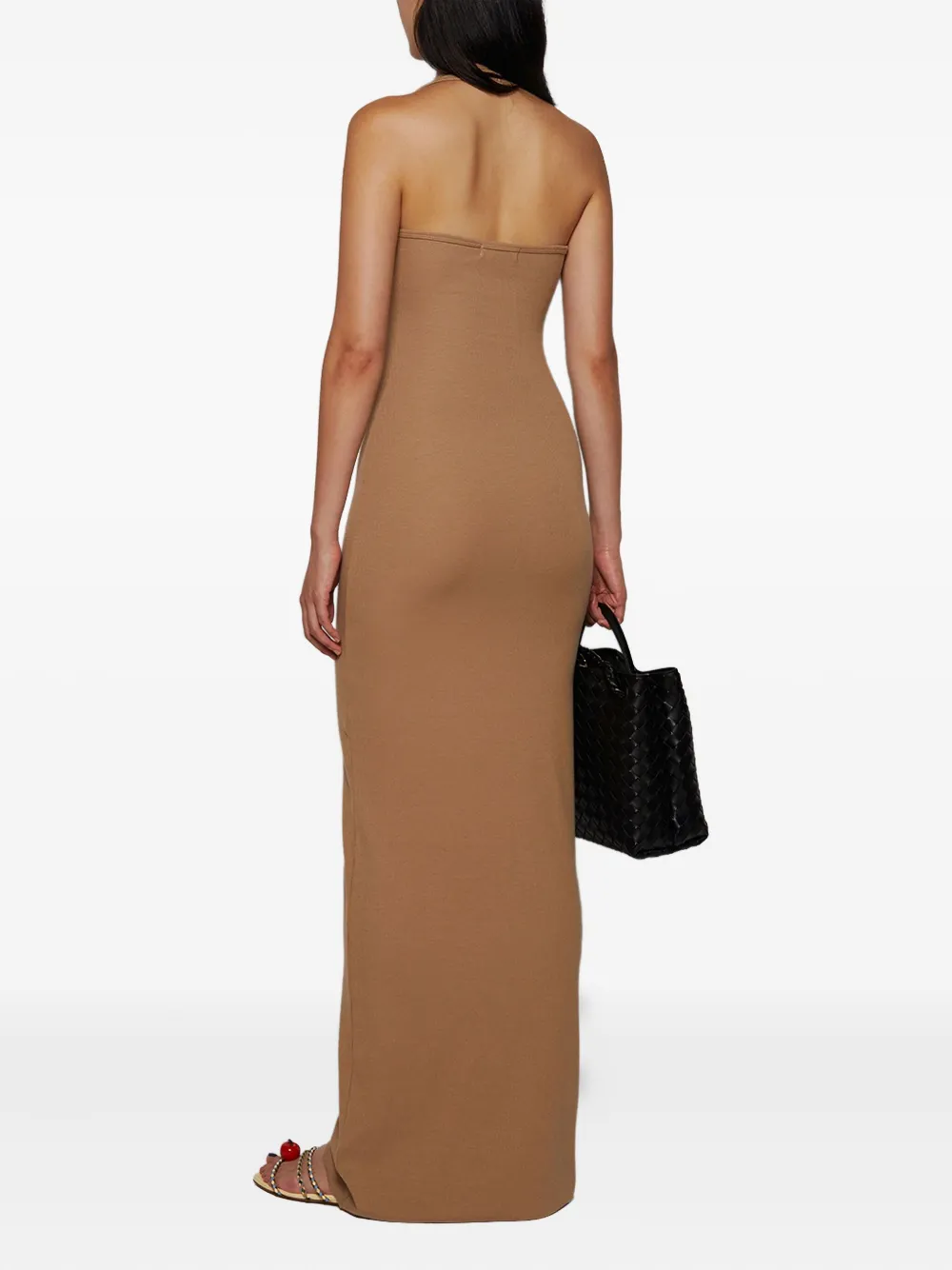 Éterne Stretch Cotton-modal Maxi Halter Dress In Neutral
