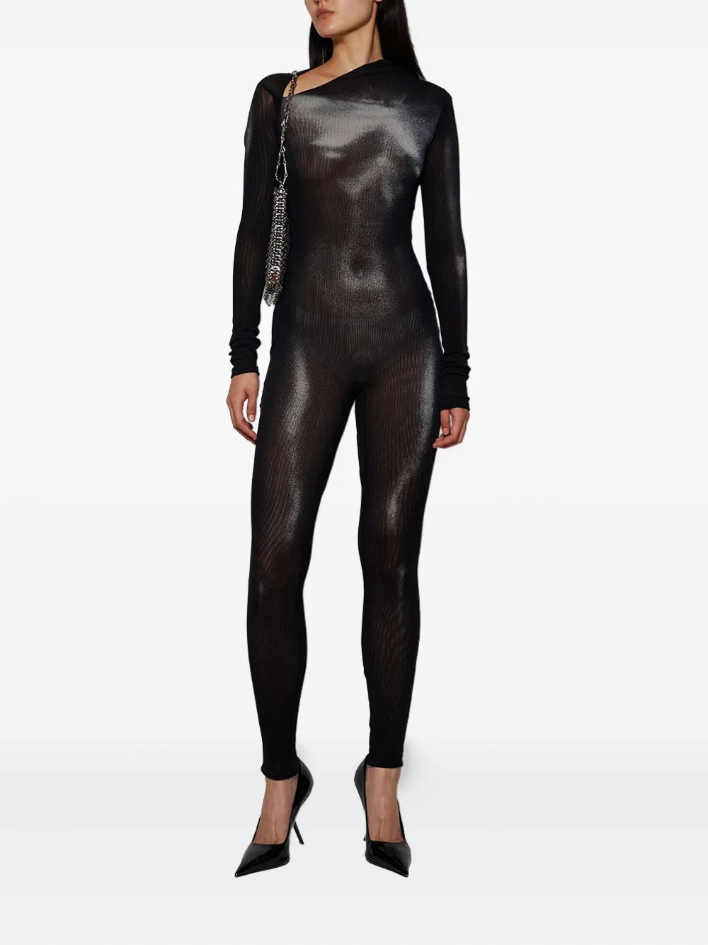 Jean Paul Gaultier Mesh jumpsuit met asymmetrische kraag - Zwart