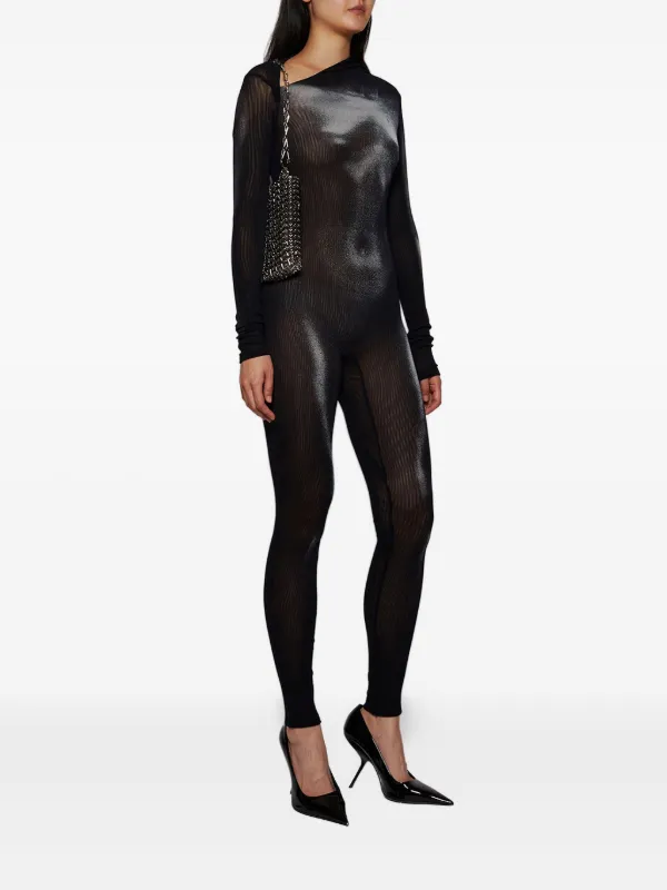 Jean Paul Gaultier asymmetric-collar Mesh Jumpsuit | Black