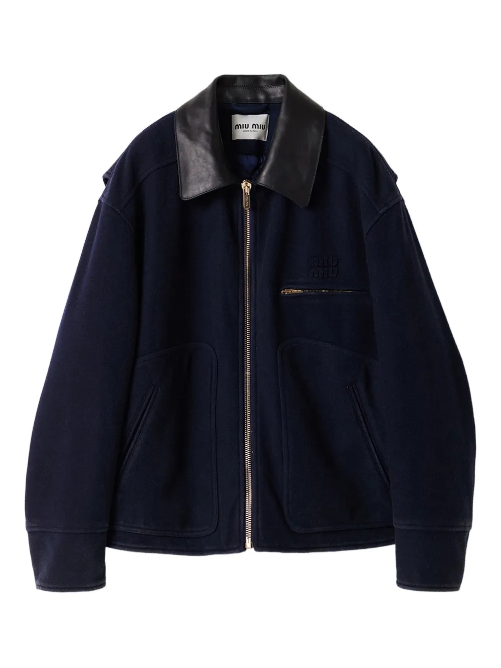 Miu Miu leather-collared padded jacket | Blue | Image 1