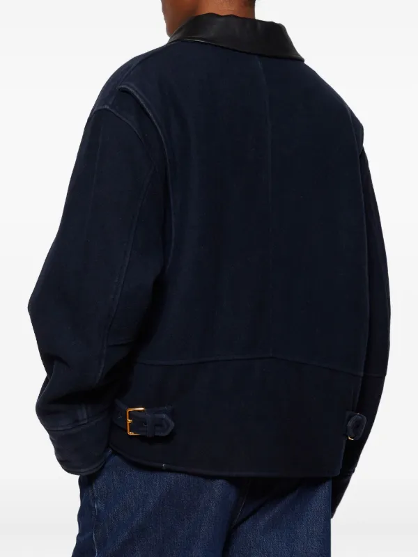 Miu Miu leather-collared Padded Jacket | Blue | FARFETCH