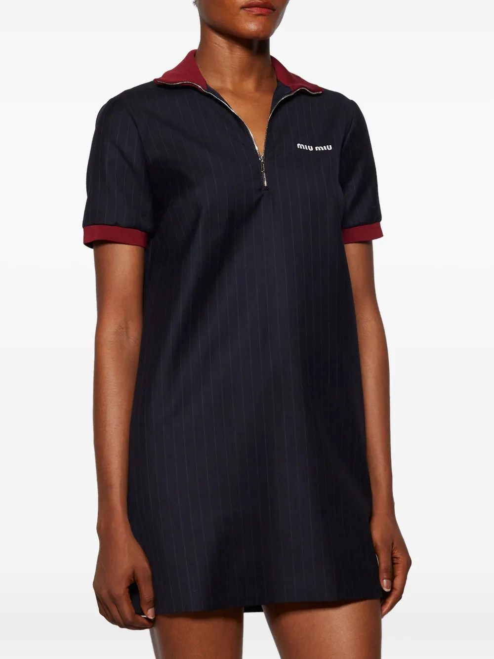 Miu Miu Pinstripe Zip-front Dress In Black